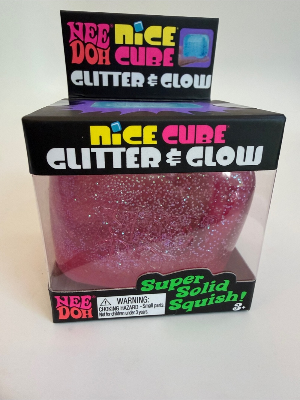 NeeDoh Nice Cube Glitter & Glow - Pink Glitter Squish NWT